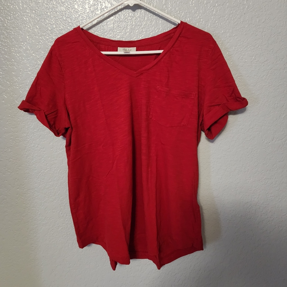 Red V-Neck Women's Top